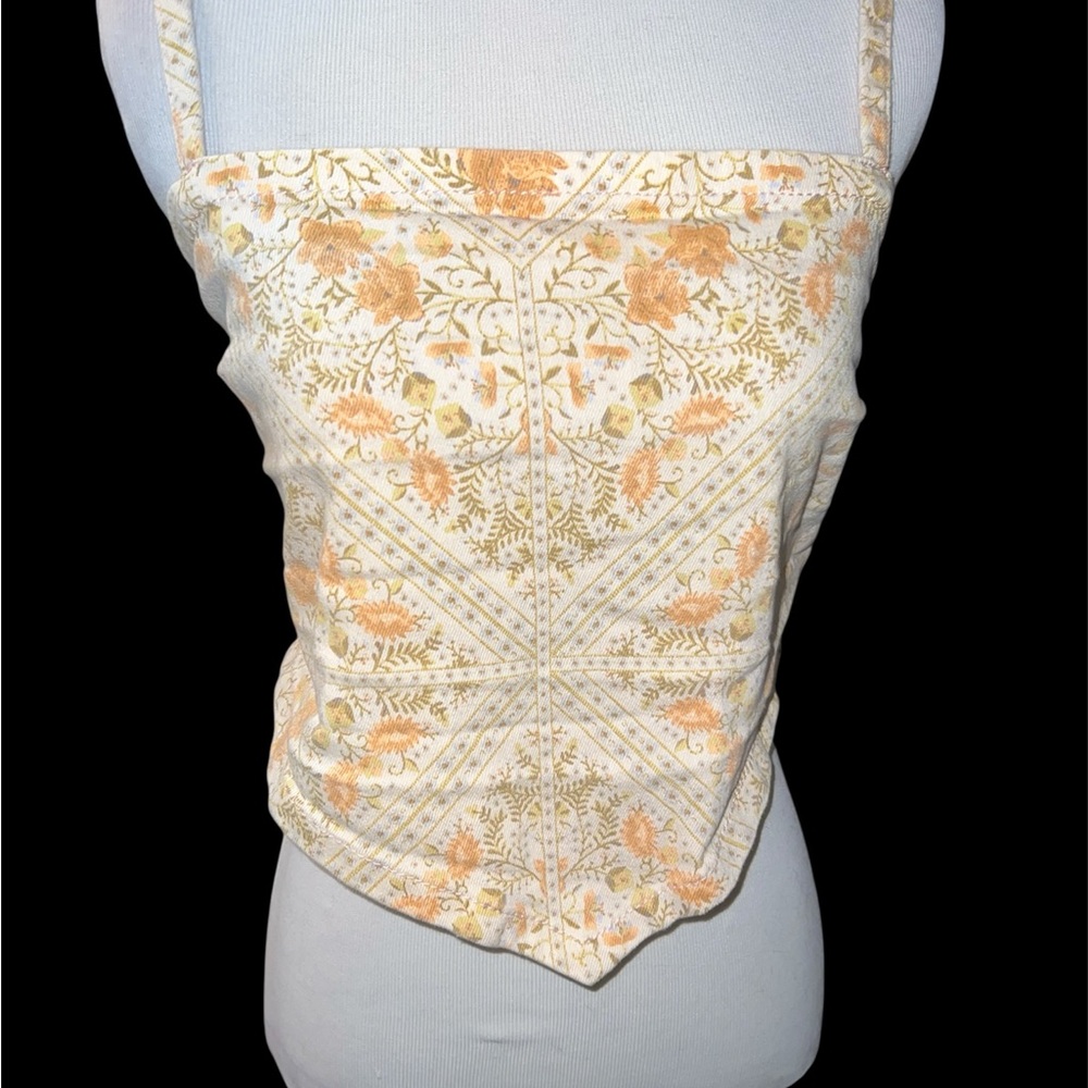 Show Me Your MuMu Handkerchief Cropped Square-Neck Floral Tank Halter Top Large